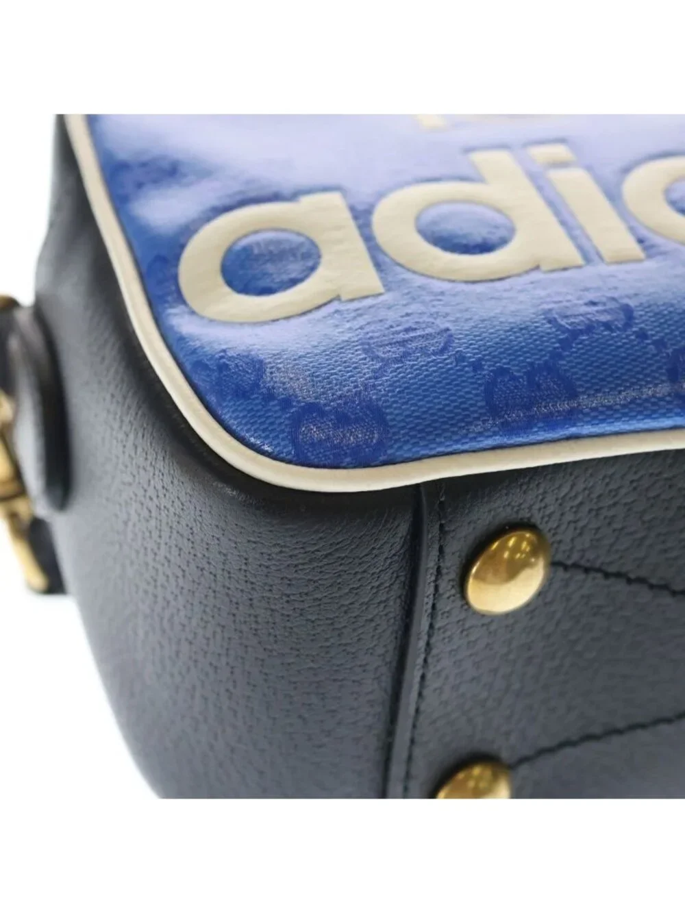 Gucci Adidas Logo Leather Shoulder Bag Black Blue